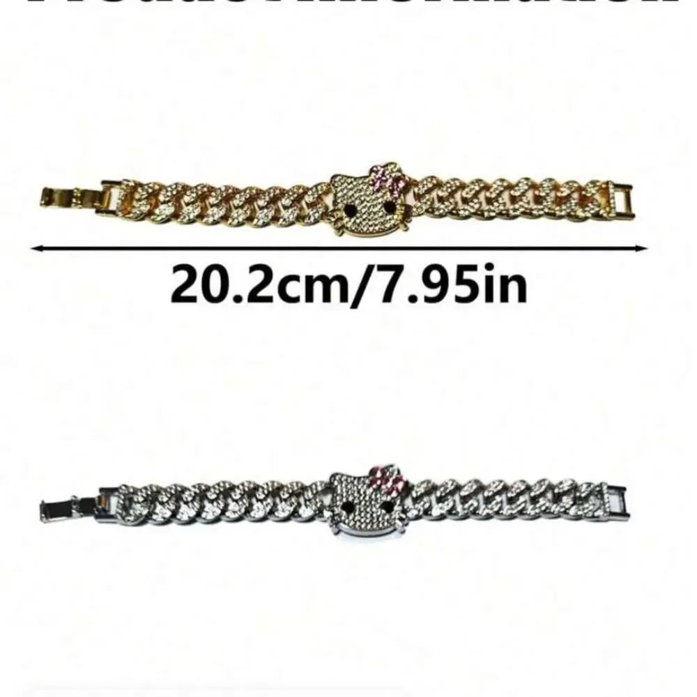 Silver Hello Kitty Rhinestone Bracelet Chain Link - Picture 5 of 5